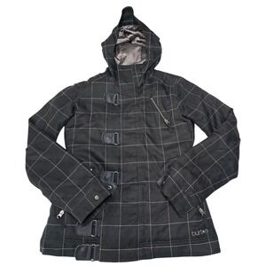 Burton Dream Jacket Black Grid Pattern Hooded Winter Snowboard Ski Coat Womens M